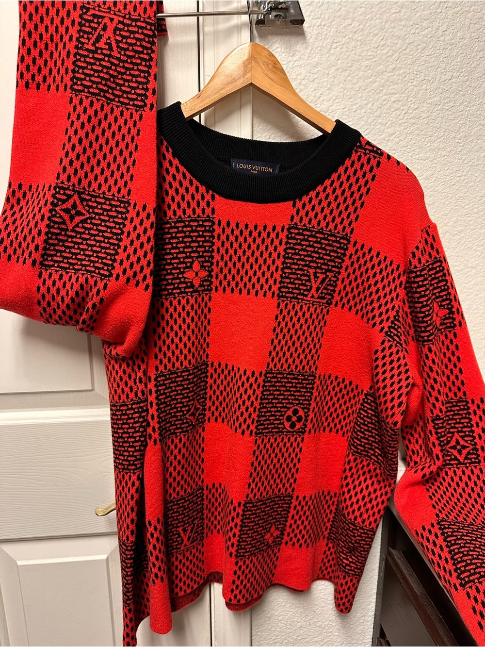 Louis Vuitton Red and Black Checkerboard Crewneck Sweater - Picture 2 of 4